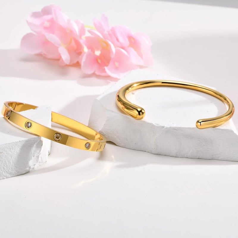 MPRAINBOW Gold Bracelets for Women, 2Pcs 18K Gold Plated Cubic Zirconia Bangle Crystal Friendship Bracelet Jewelry,Wedding Party Christmas Birthday Gifts for Her Girlfriend Sister Daughter - Image 5